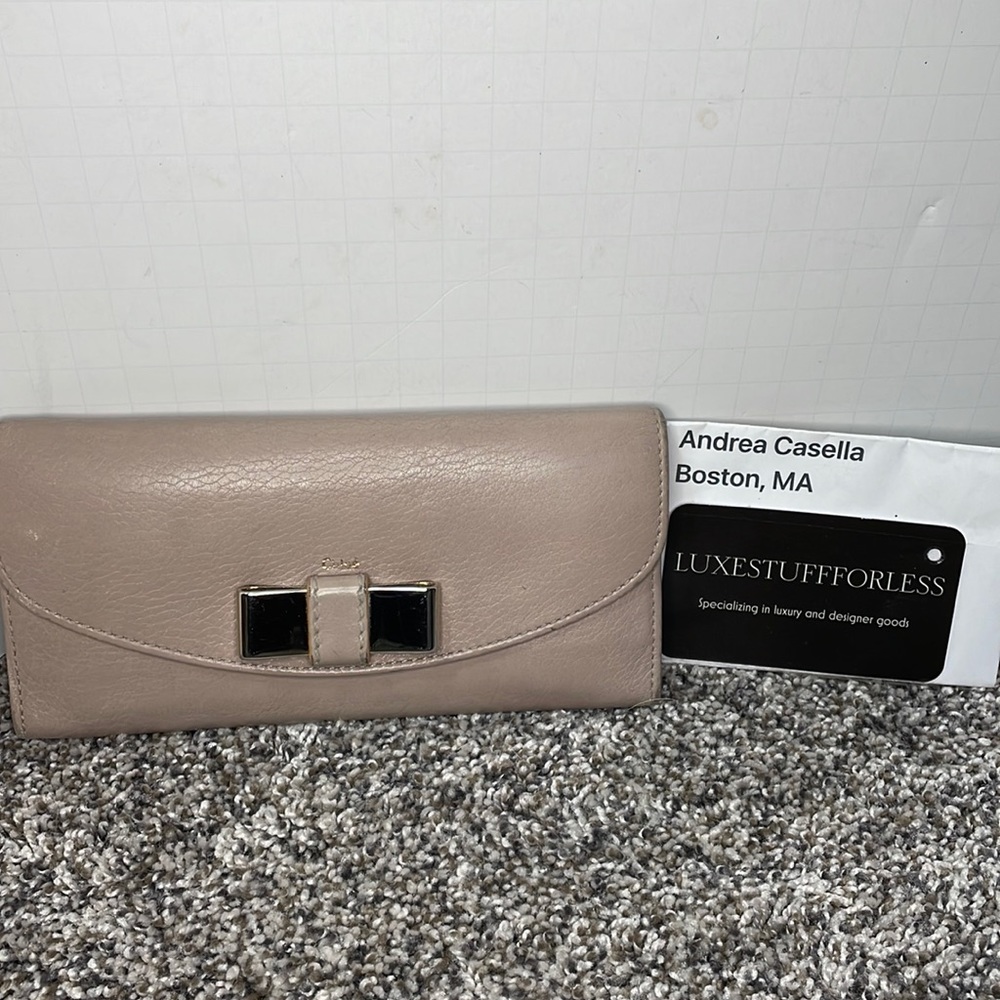Authentic Chloe taupe snap bow leather long wallet